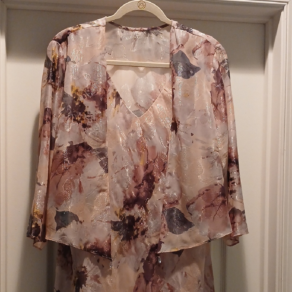 R & M Richards 2 pc set Chiffon Dress & Jacket Blush/Pink Floral ~ Size 18